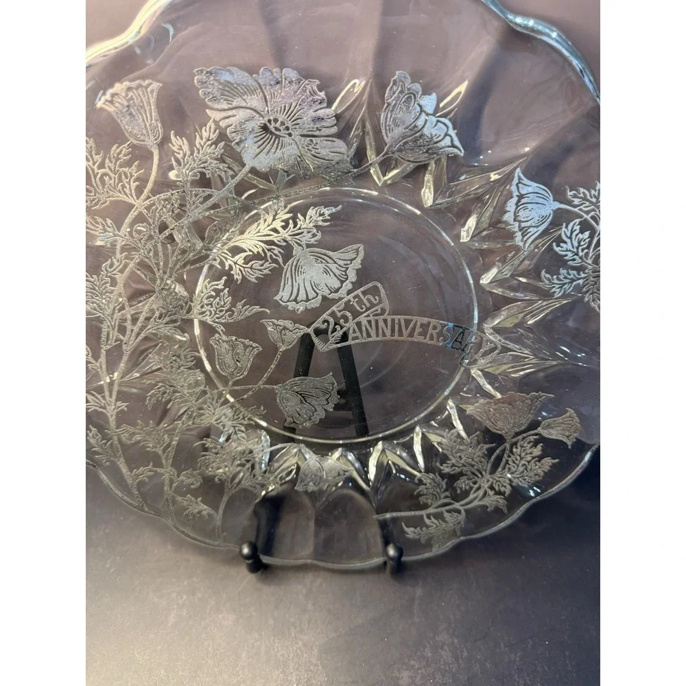 Vintage 25th Anniversary Silver Overlay Plate, Excellent Condition